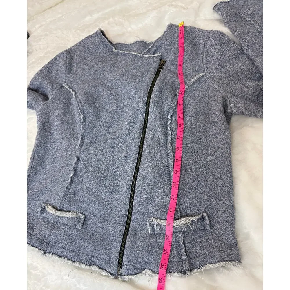 Soft Surroundings Assymetrical Zip Terry Jacket Light Blue Heather Size Medium - Picture 9 of 9
